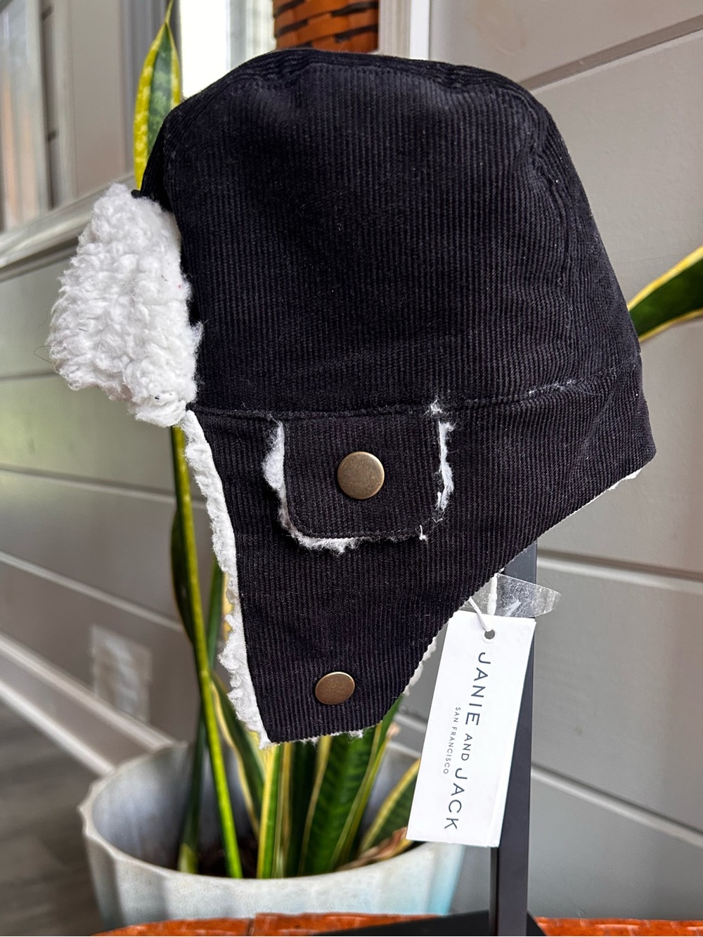Janie & Jack Baby 0-6M Black Corduroy Sherpa Trapper Hat NWT Winter Cap Aviator